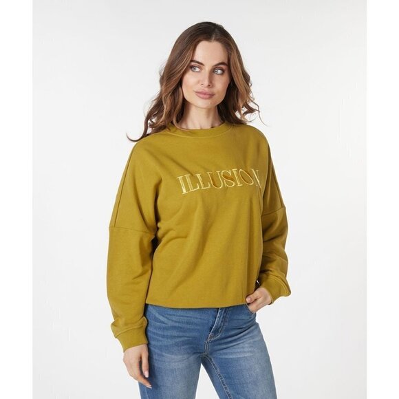 NWT ESQUALO ILLUSION Olive & Gold Embroidered Crewneck Sweater - Picture 5 of 10